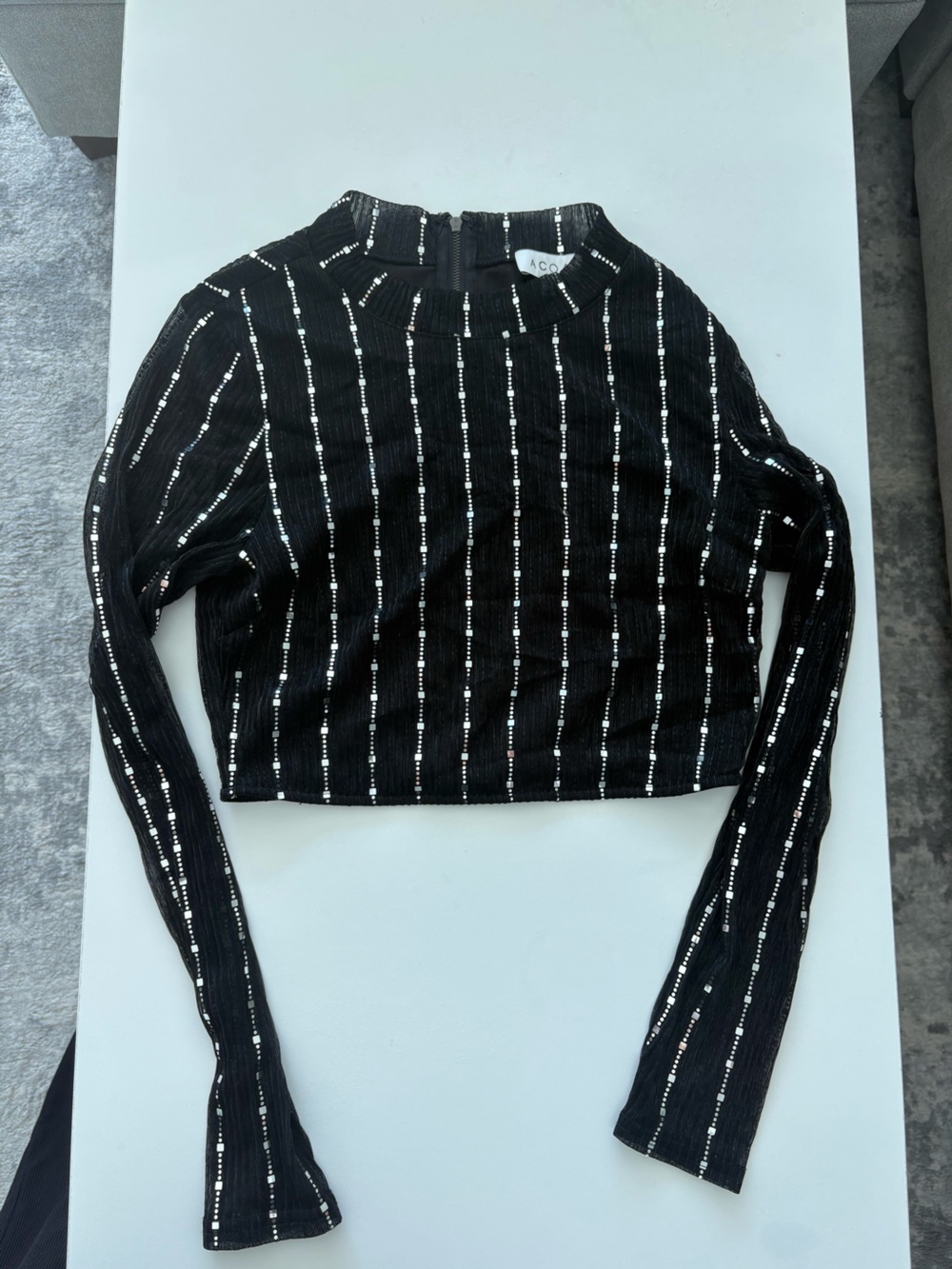 ACNE STUDIOS Black Metallic-Striped Long-Sleeve Crop Top